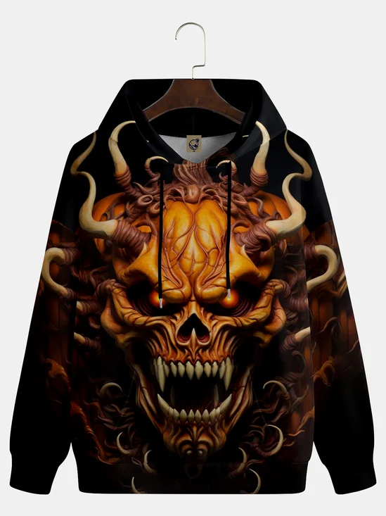 Grim Pumpkin Skull Hooded Long Sleeve Sweatshirt