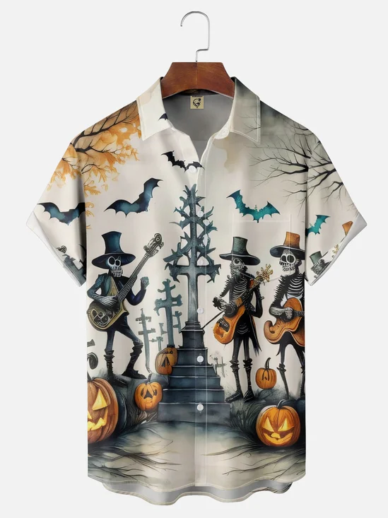 Moisture Wicking Halloween Pumpkin Skull Ghost Hawaiian Shirt