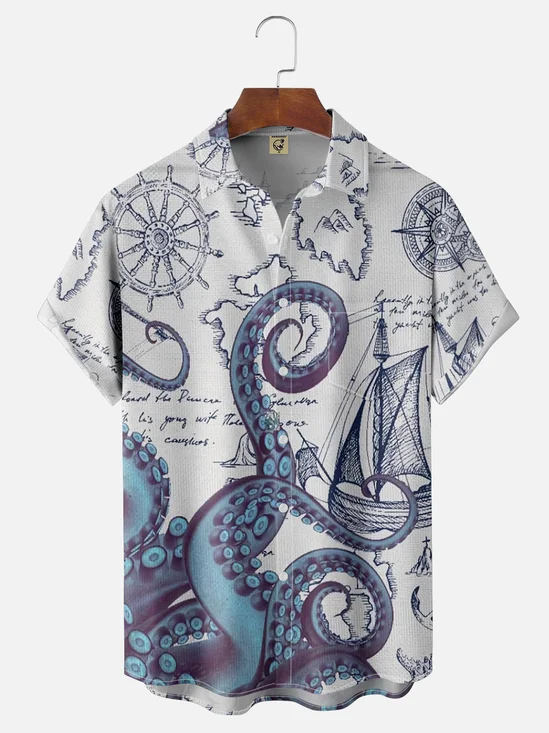 Moisture Wicking Nautical Map Hawaiian Shirt