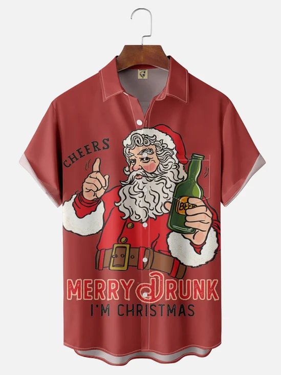 Moisture-wicking Christmas Party Chest Pocket Hawaiian Shirt