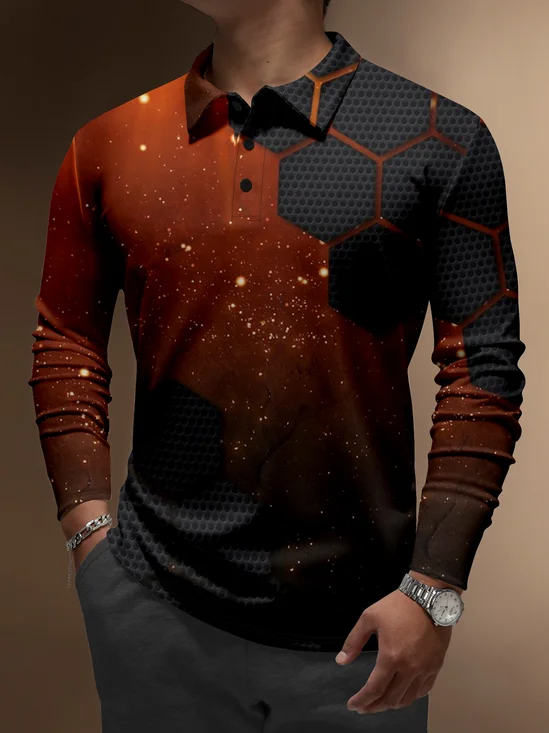 Moisture Wicking Long Sleeve Golf Polo 3D Abstract Gradient Geometric