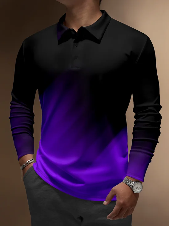 Moisture Wicking Long Sleeve Golf Polo 3D Abstract Gradient Color