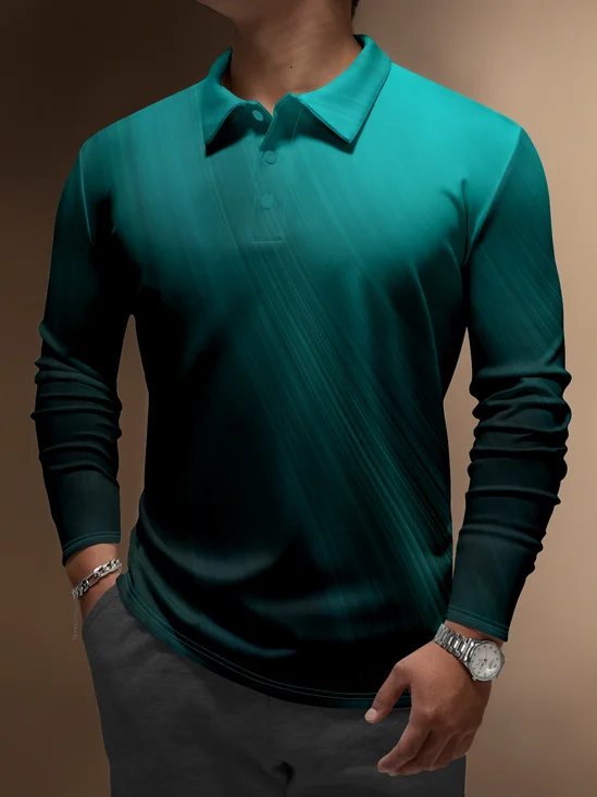 Moisture Wicking Long Sleeve Golf Polo 3D Abstract Gradient Stripes