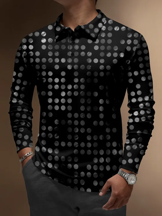 Moisture Wicking Long Sleeve Golf Polo Gradient Abstract Polka Dots
