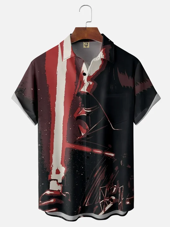 Moisture-wicking Laser Sword Samurai Chest Pocket Hawaiian Shirt