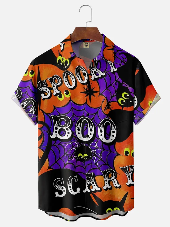 Moisture Wicking Halloween Spider Cat Hawaiian Shirt