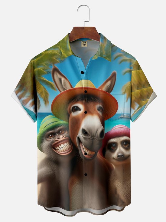 Moisture-wicking Happy Donkey Chest Pocket Hawaiian Shirt
