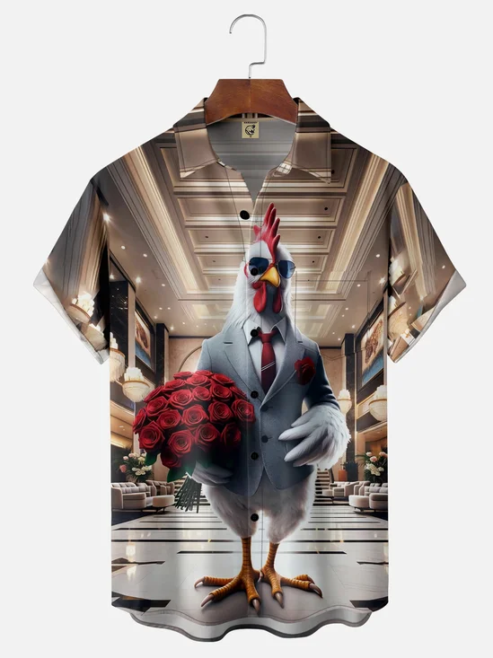 Moisture-wicking Gentleman Chicken Chest Pocket Casual Shirt