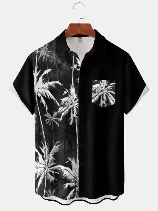 Moisture-wicking Palm Tree Chest Pocket Hawaiian Shirt