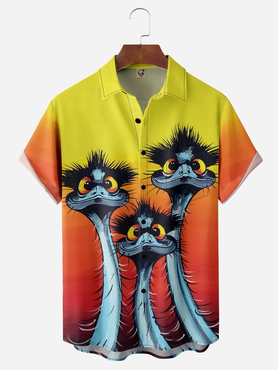 Tall Size Moisture-wicking Ostrich Chest Pocket Short Sleeves Casual Shirt