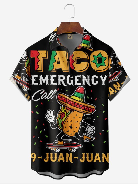 Tall Size Moisture wicking Mexican Taco Chest Pocket Short Sleeve Casual Shirt