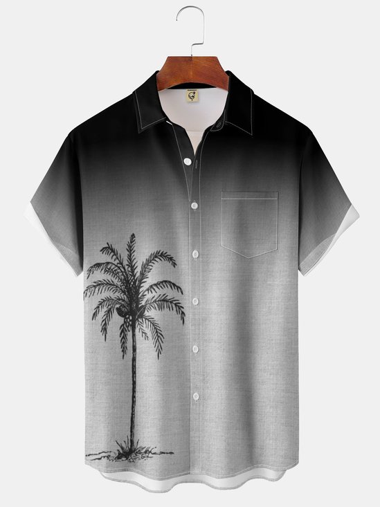 Moisture-wicking Coconut Tree Art Painting Chest Pocket Hawaiian Shirt