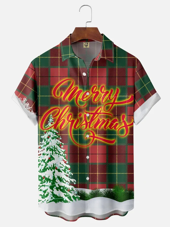 Moisture-wicking Christmas Tree Chest Pocket Hawaiian Shirt