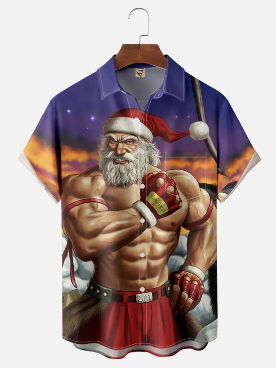 Moisture-wicking Strong Santa Chest Pocket Hawaiian Shirt