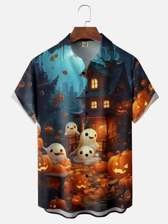 Moisture-wicking Halloween Ghost Chest Pocket Casual Shirt