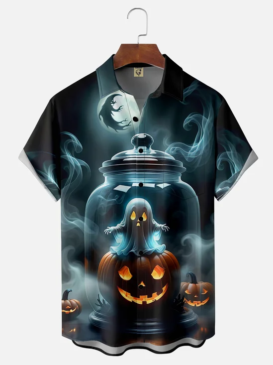 Moisture-wicking Halloween Ghost Chest Pocket Casual Shirt