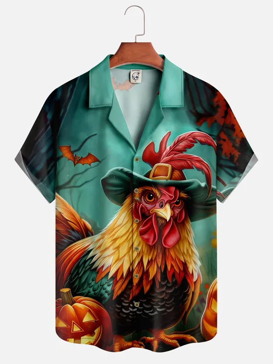 Moisture-wicking Halloween Pumpkin Rooster Aloha Shirt