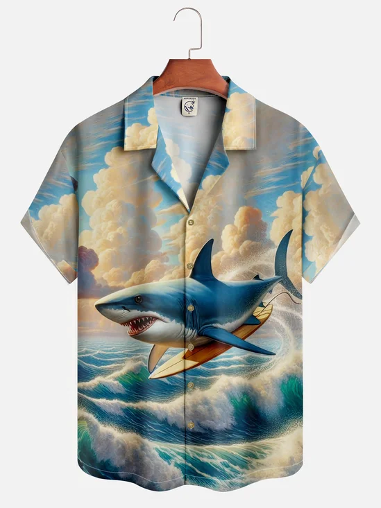 Moisture-wicking Marine Shark Aloha Shirt