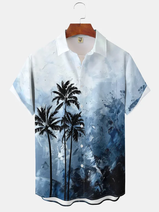 Moisture-wicking Palm Tree Chest Pocket Hawaiian Shirt