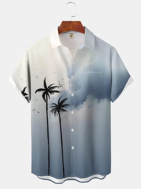 Moisture-wicking Palm Tree Chest Pocket Hawaiian Shirt