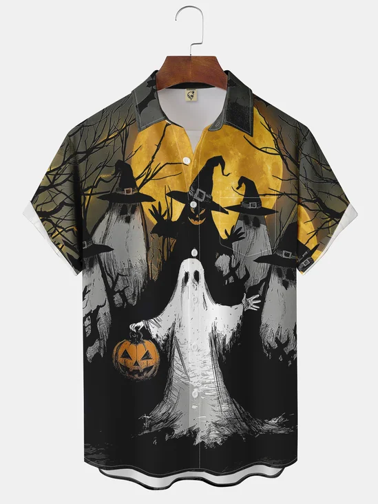 Moisture-wicking Halloween Ghost Chest Pocket Casual Shirt
