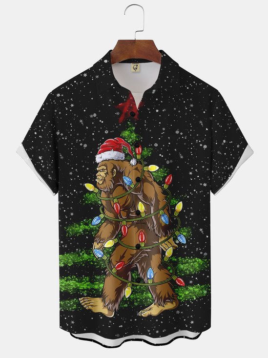 Moisture-wicking Christmas Bigfoot Chest Pocket Hawaiian Shirt