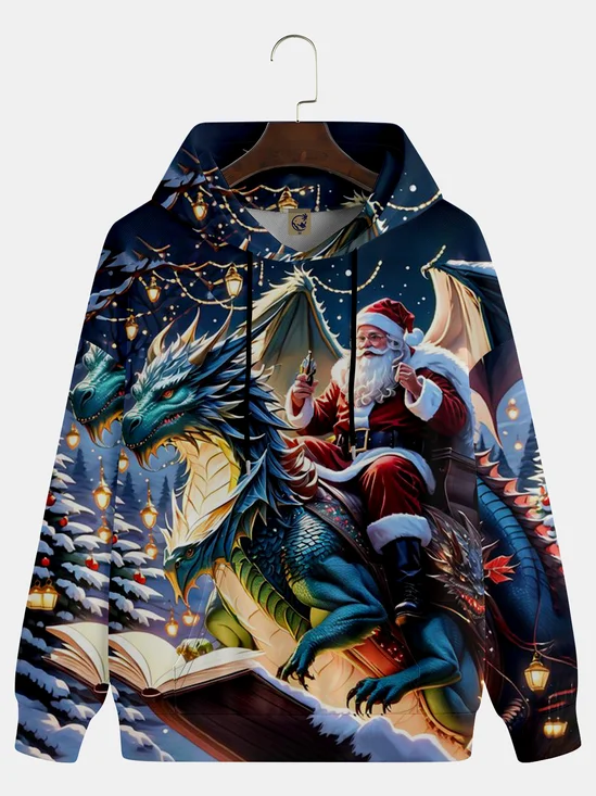 Santa Claus Riding a Dragon Hoodie Sweatshirt