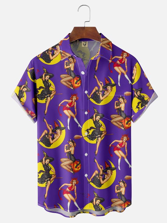 Moisture Wicking Halloween Pumpkin Witch Hawaiian Shirt