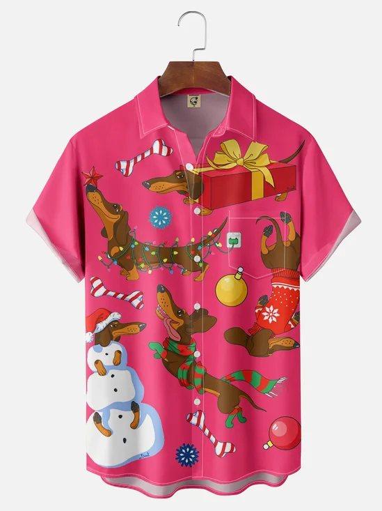 Moisture wicking Christmas Dachshund Hawaiian Shirt