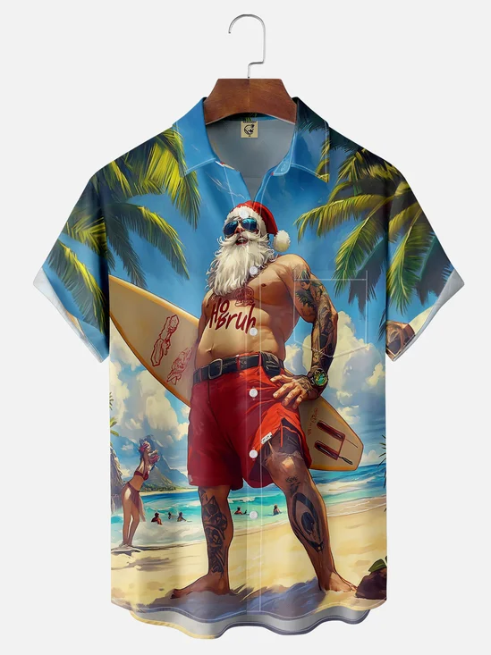 Moisture Wicking Santa Surf Hawaiian Shirt