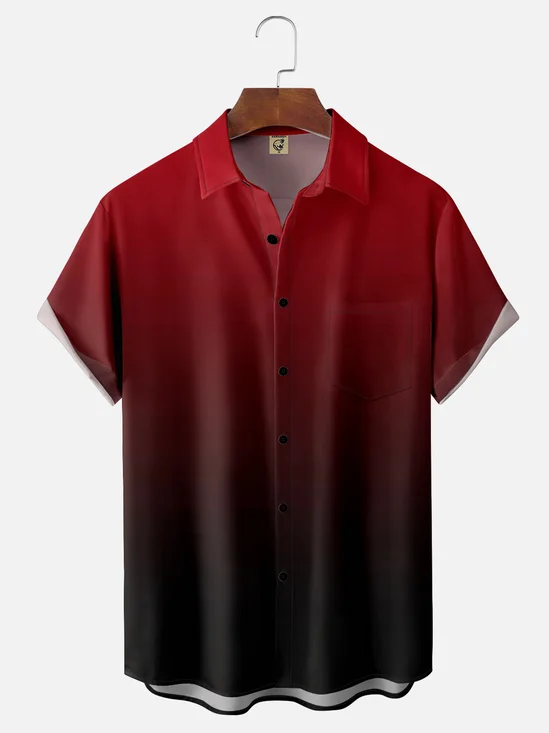 Moisture-wicking Gradient Color Chest Pocket Casual Shirt