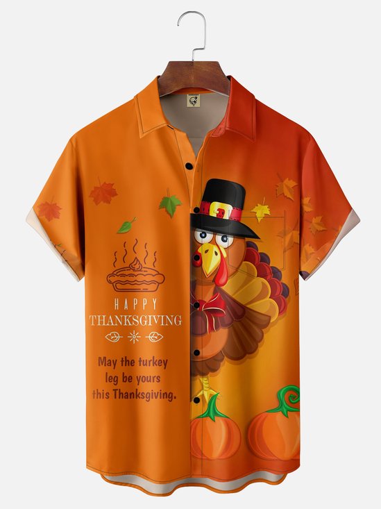 Moisture-wicking Thanksgiving Turkey Chest Pocket Hawaiian Shirt