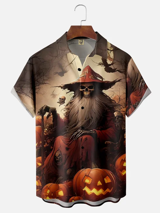Moisture-wicking Halloween Wizard Chest Pocket Hawaiian Shirt