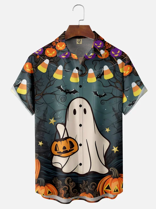 Moisture-wicking Halloween Ghost Chest Pocket Casual Shirt