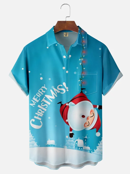 Moisture-wicking Christmas Santa Chest Pocket Casual Shirt