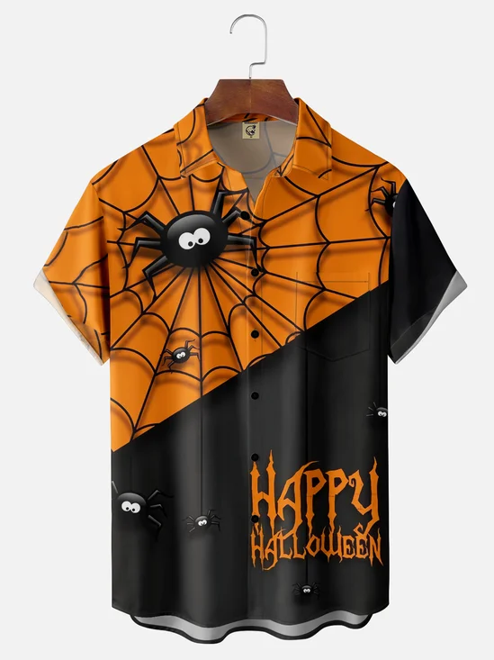 Moisture-wicking Halloween Spider Chest Pocket Casual Shirt