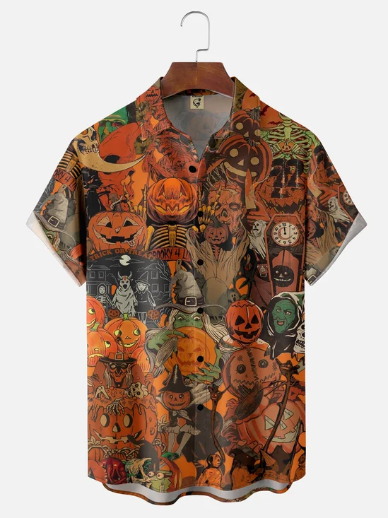 Moisture Wicking Halloween Pumpkin Ghost Hawaiian Shirt