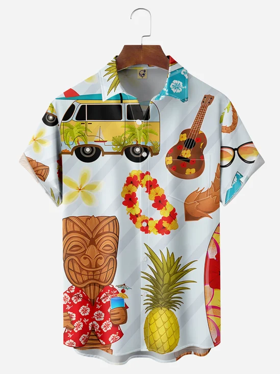 Tiki Chest Pocket Short Sleeve Hawaiian Shirt