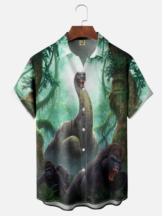 Moisture Wicking Dinosaur Hawaiian Shirt