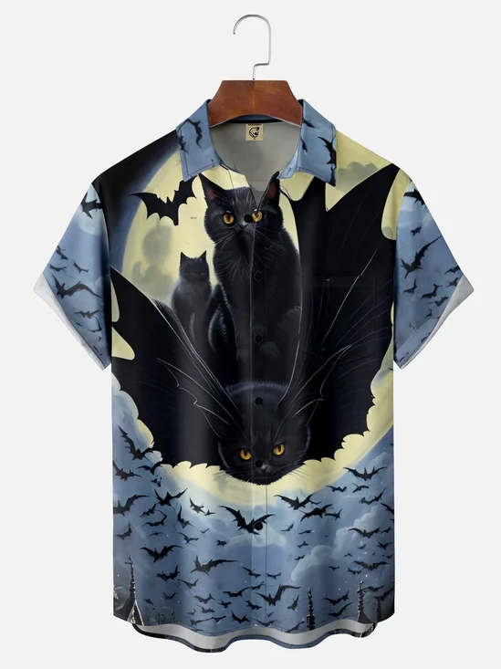 Moisture Wicking Halloween Bat Cat Hawaiian Shirt