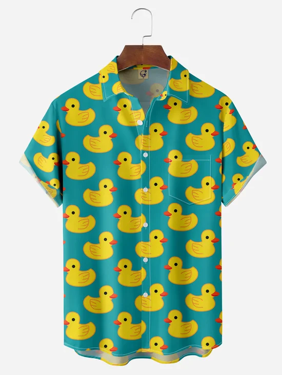 Tall Size Moisture-wicking Ducks Chest Pocket Hawaiian Shirt