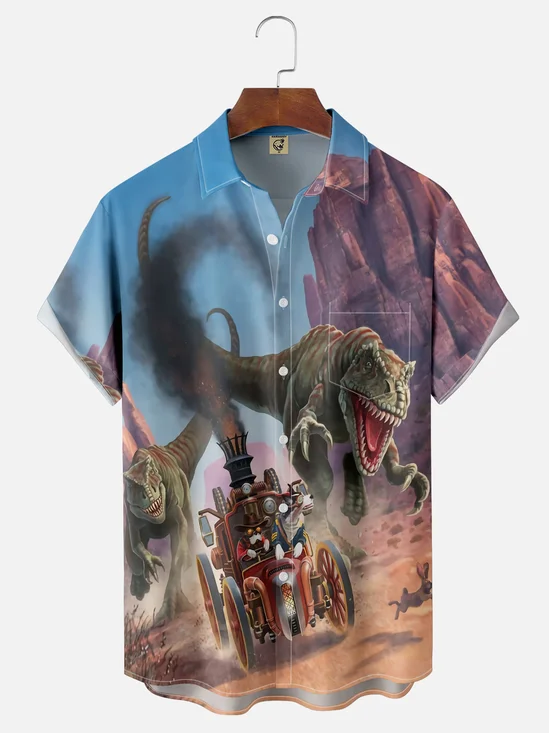 Moisture Wicking Dinosaur Hawaiian Shirt