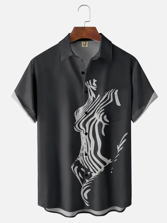 Moisture-wicking Body Art Line Painting Chest Pocket Casual Shirt