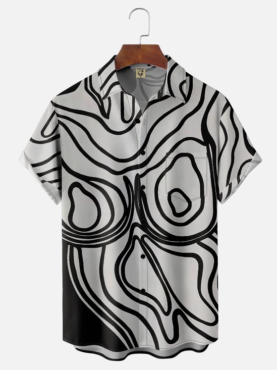 Moisture-wicking Body Art Line Painting Chest Pocket Casual Shirt