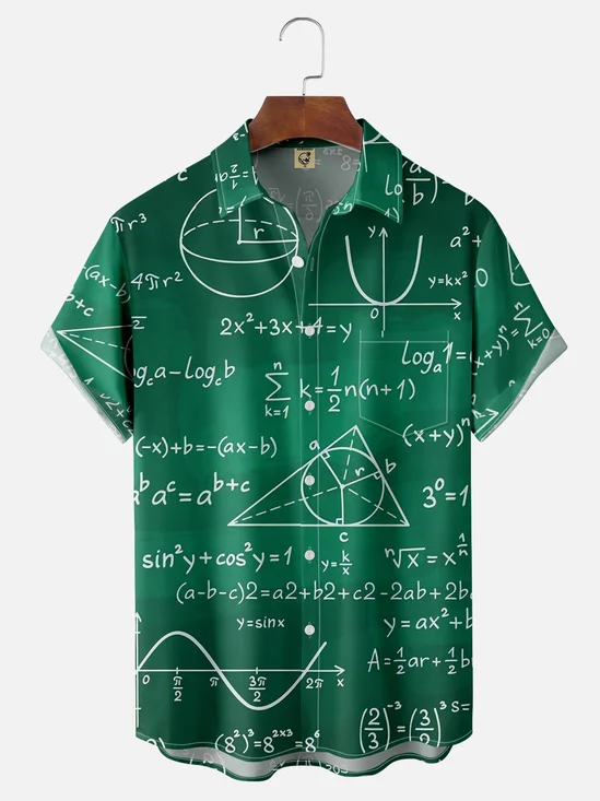 Moisture-wicking Back to School Letter Math Chest Pocket Casual Shirt