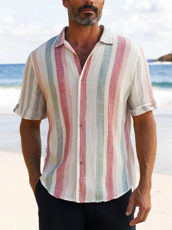 Moisture Wicking Striped Hawaiian Shirt