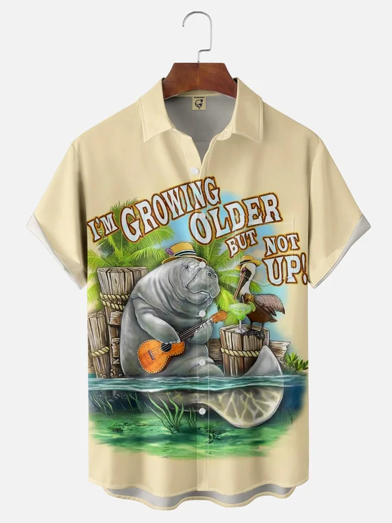 Moisture-wicking Im Growing Older But Not Up Sea Lion Chest Pocket Hawaiian Shirt