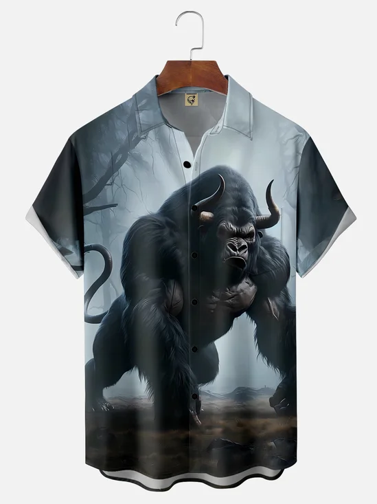 Moisture-wicking Super Horned Gorilla Chest Pocket Hawaiian Shirt