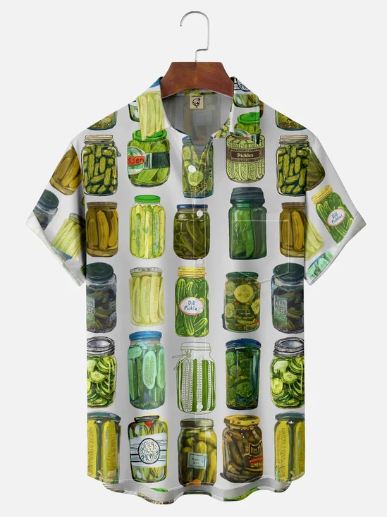 Moisture-wicking Canned Pickles Chest Pocket Casual Shirt