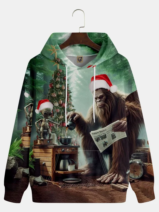 Bigfoot and Alien Christmas Afternoon Tea Hoodie Sweatshirt